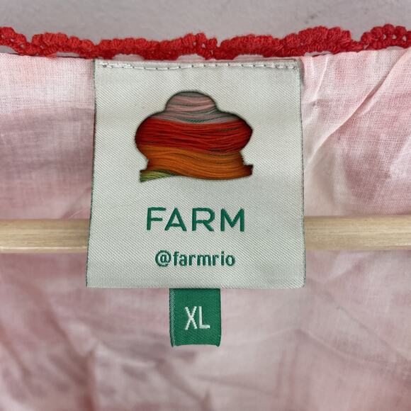 Farm Rio Tiles Red Floral Puff Sleeve Open Back Cotton Mini Sundress Size XL - Picture 4 of 5